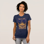 T-shirt Vaisseau antique, Dauphins, Or, Monogramme bleu ma (Devant entier)