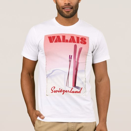 T-shirt valais Suisse Style vintage poster ski (Devant)