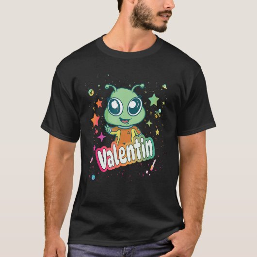 T-shirt VALENTIN - Nom du garçon mignon avec Alien mignon (Devant)