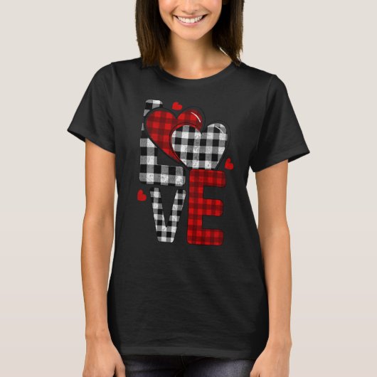 T-shirt Valentine Amour Coeur rayé Plaid (Devant)