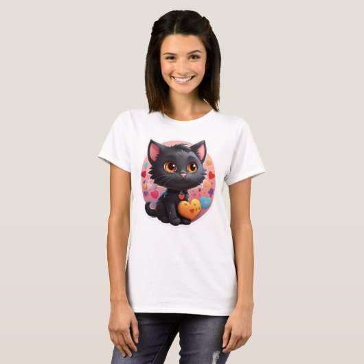 T-shirt Valentine Black Kitten (Devant entier)