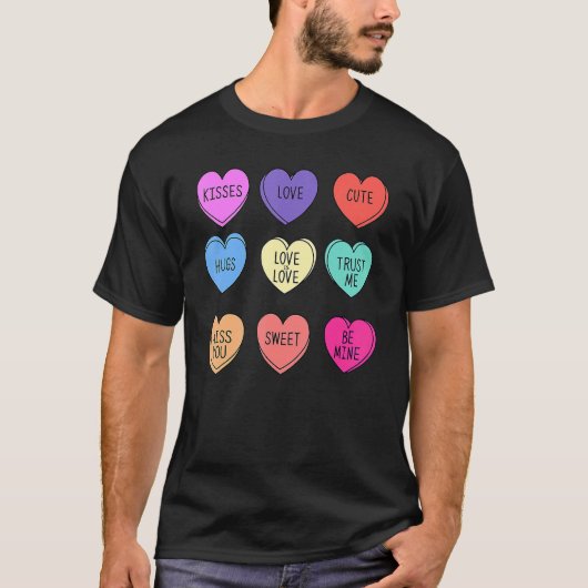 T-shirt Valentine Conversation Hearts Candy Happy Valentin (Devant)