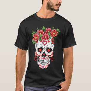 T-shirt Valentine Dia De Los Muertos Fleurs Valentines Da