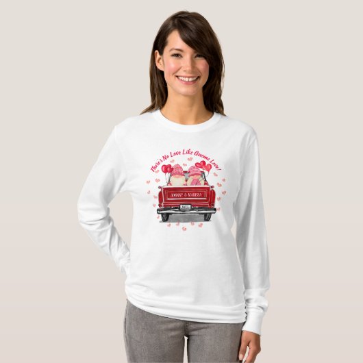 T-shirt Valentine Gnome Aimer Coeurs roses Camion Rouge Vi (Devant entier)