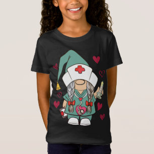 T-Shirt Valentine Gnomes Infirmière Coeurs Stethoscope