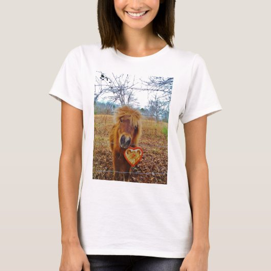 T-shirt Valentine Heart Miniature Brown Horse (Devant)
