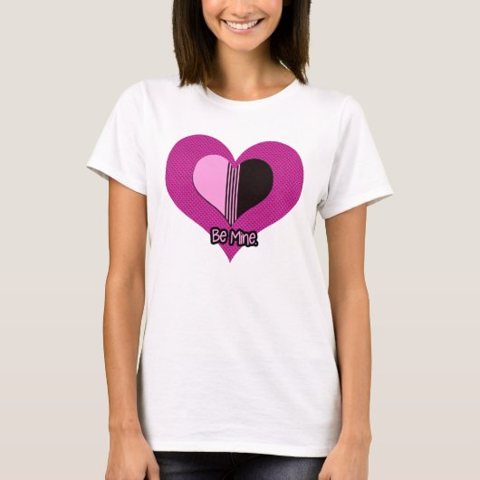 T-shirt Valentine Heart Pink and Black Be Mine (Devant)