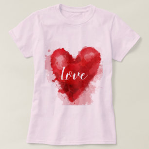T-shirt Valentine rouge de coeur d'aquarelle de slogan