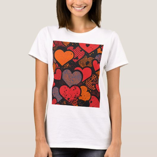T-shirt Valentine’s Day Heart Pattern – Retro Pop Art (Devant)