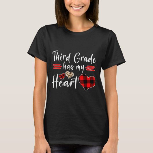 T-shirt Valentine’s Day Third Grade Has My Heart Plaid Tea (Devant)