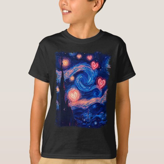 T-shirt Valentine Van Gogh Starry Night Heart Matching Cou (Devant)