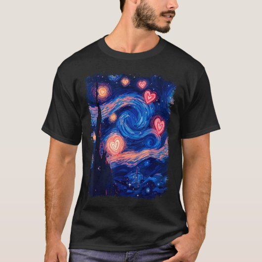 T-shirt Valentine Van Gogh Starry Night Heart Matching Cou (Devant)
