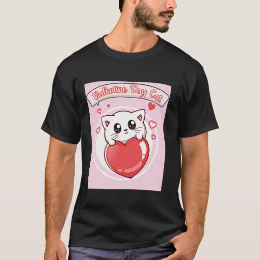 T-shirt Valentines chat jour Chat drôle Long Manche T Chem (Devant)