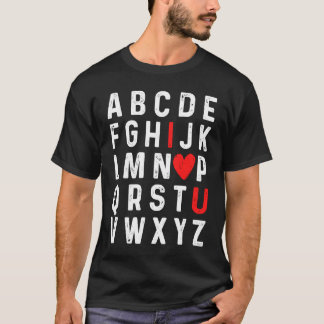 T-shirt Valentines Day Alphabet ABC I Love You Red Heart