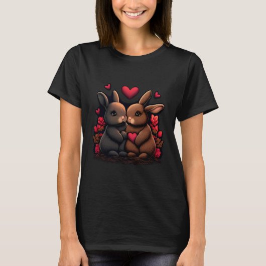 T-shirt Valentine's Day Bunny Bliss, Love Hearts et Roses (Devant)