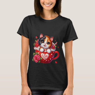 T-shirt Valentine's Day Calico Cat Love You Mug Art ✨🐱☕