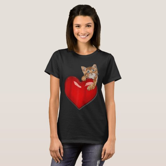 T-shirt Valentines Day Chat w Red Heart mignon chaton vale (Devant entier)