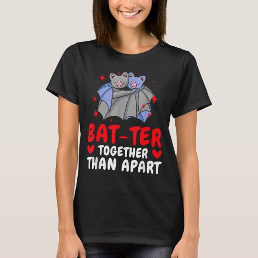 T-shirt Valentine's Day Cuddling Cute Bats Couple Bat Vale (Devant)