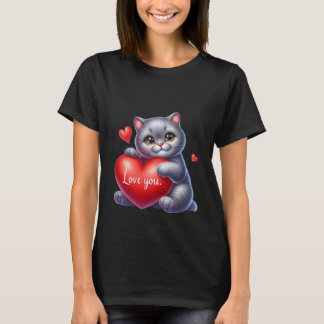 T-shirt Valentine's Day Cute Cat Hearts Balloons Art ✨🐱🎈