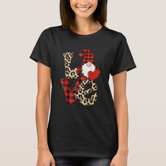 T-shirt Valentines Day Cute Love Heart Gnome Leopard Cheet (Devant)