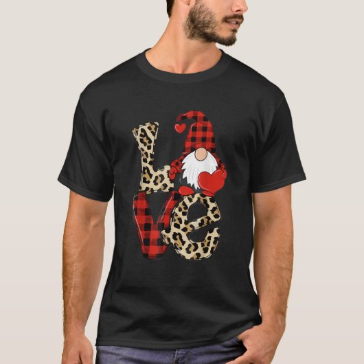T-shirt Valentines Day Cute Love Heart Gnome Leopard Cheet (Devant)