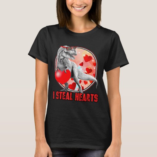T-shirt Valentines Day Dinosaur T Rex I Steal Hearts Funny (Devant)