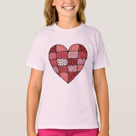 T-shirt Valentine's Day Doodle Art Patchwork Heart Kids (Devant)