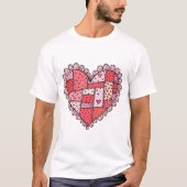 T-shirt Valentine's Day Faux Patchwork Heart Doodle Style (Devant)