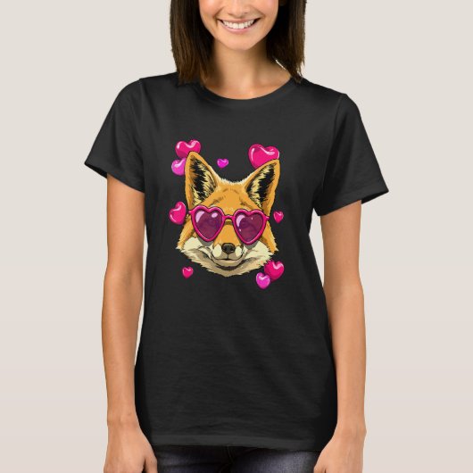T-shirt Valentines Day Fox Heart Love Day Couples Fox  Hun (Devant)