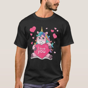 T-shirt Valentines Day Girls Kids Cute Unicorn Love Heart