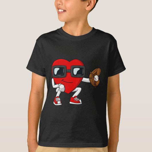 T-shirt Valentines Day Heart Baseball Catcher Amusants Gar (Devant)