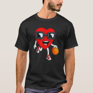 T-shirt Valentines Day Heart Dribbling Basketball Boys Gir