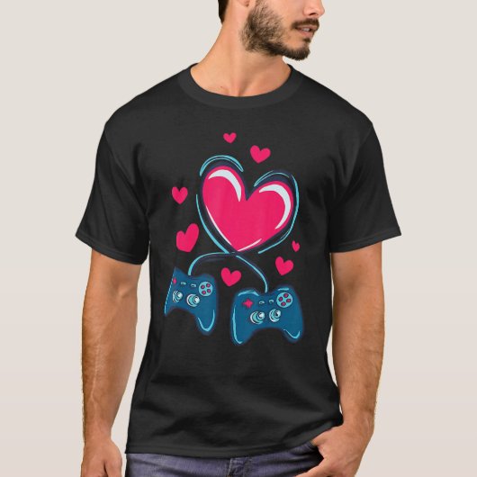 T-shirt Valentines Day Heart Gamer V Is For Video Games (Devant)