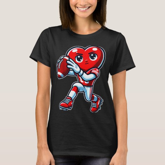 T-shirt Valentines Day Heart Quarterback Football Srts  (Devant)