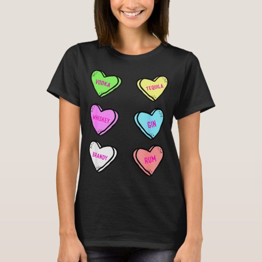 T-shirt Valentines Day Hearts Drinking Liquor Lovers Anti  (Devant)