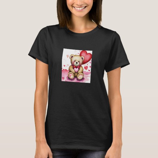 T-shirt Valentine's Day Love Heart Bear Teddy Girlfriend F (Devant)
