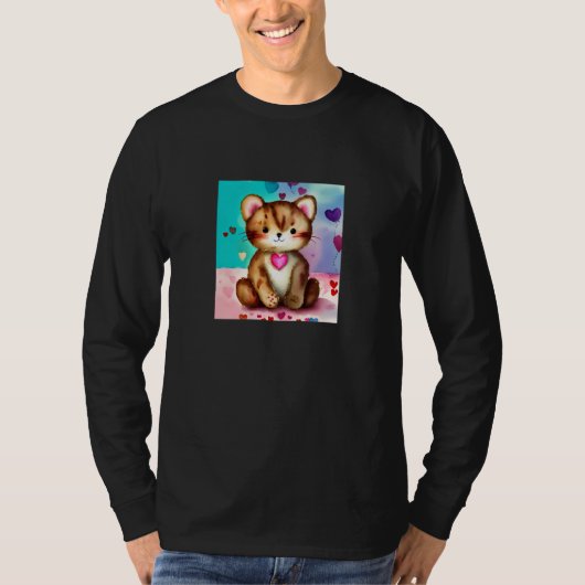 T-shirt Valentine's Day Love Heart Cat Teddy Girlfriend Fi (Devant)