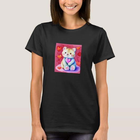 T-shirt Valentine's Day Love Heart Cat Teddy Girlfriend Fi (Devant)