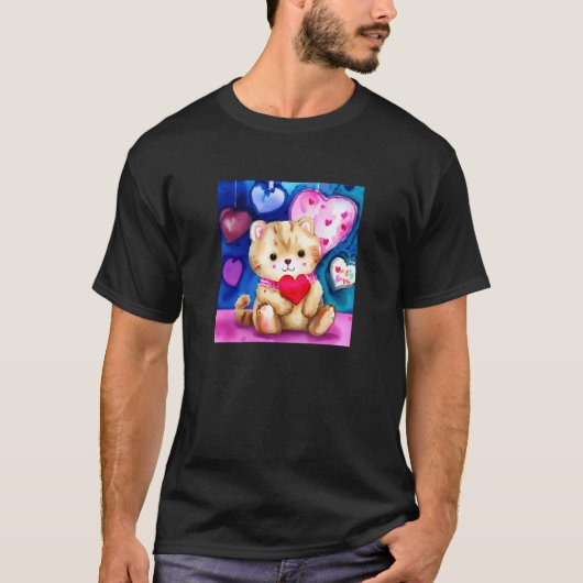 T-shirt Valentine's Day Love Heart Cat Teddy Girlfriend Fi (Devant)