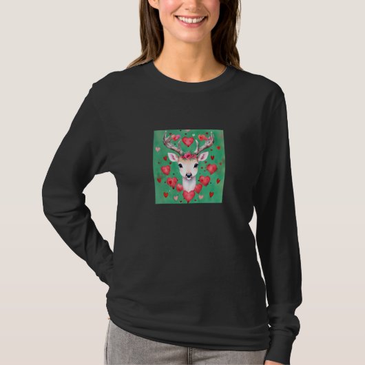 T-shirt Valentine's Day Love Heart Cute Deer Girlfriend Fi (Devant)