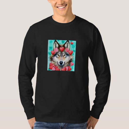 T-shirt Valentine's Day Love Heart Cute Wolf Girlfriend Fi (Devant)