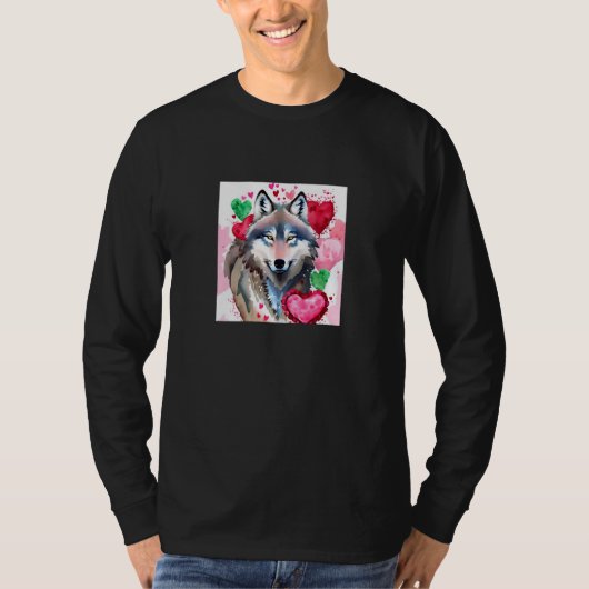 T-shirt Valentine's Day Love Heart Cute Wolf Girlfriend Fi (Devant)