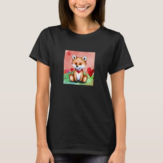 T-shirt Valentine's Day Love Heart Fox Teddy Girlfriend Fi (Devant)