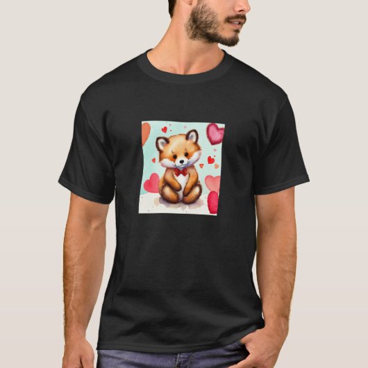 T-shirt Valentine's Day Love Heart Fox Teddy Girlfriend Fi (Devant)