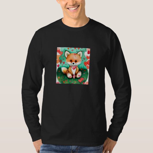 T-shirt Valentine's Day Love Heart Fox Teddy Girlfriend Fi (Devant)
