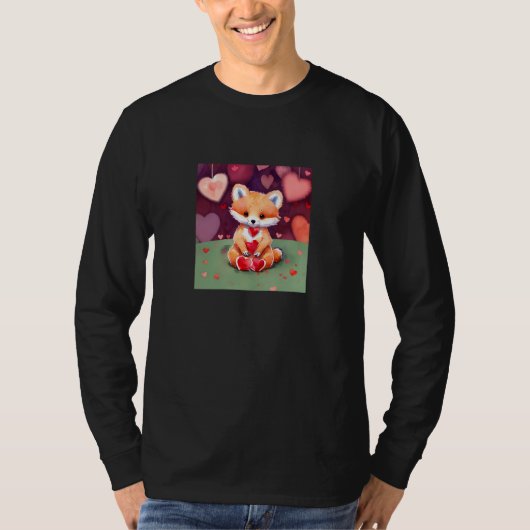 T-shirt Valentine's Day Love Heart Fox Teddy Girlfriend Fi (Devant)