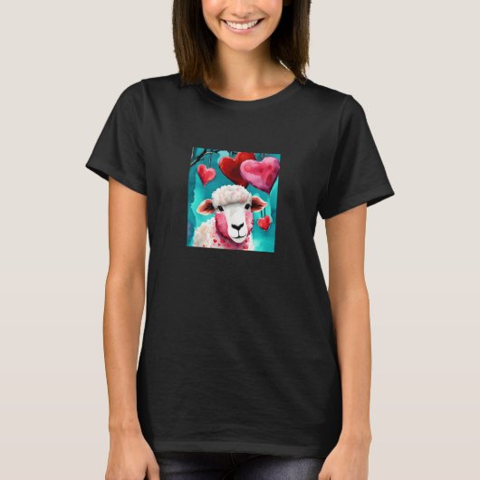 T-shirt Valentine's Day Love Heart Sheep Girlfriend Fiancé (Devant)