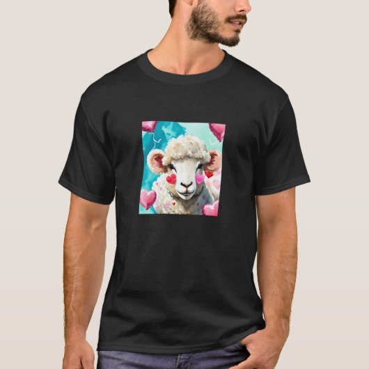 T-shirt Valentine's Day Love Heart Sheep Girlfriend Fiancé (Devant)