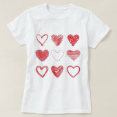 T-shirt Valentine's Day Red Hearts, Doodle love, Funny (Design devant)