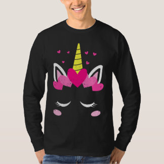 T-shirt Valentine's Day Unicorn Face Hearts Cute Matching 